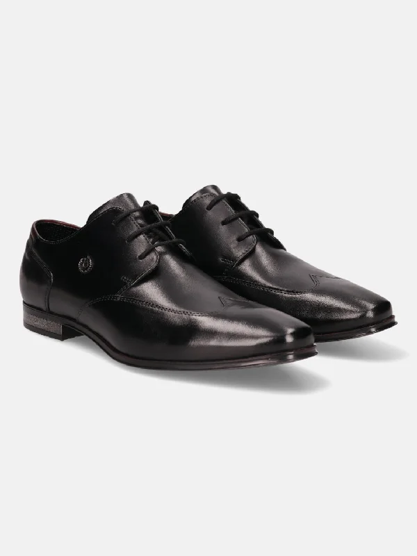 bugatti Black Premium Leather Derby Shoes