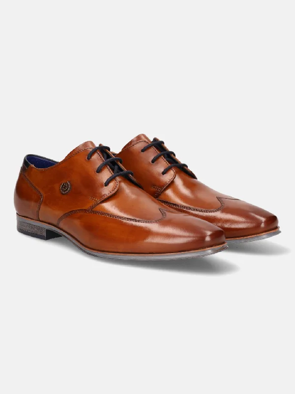 bugatti Cognac Premium Leather Derby Shoes